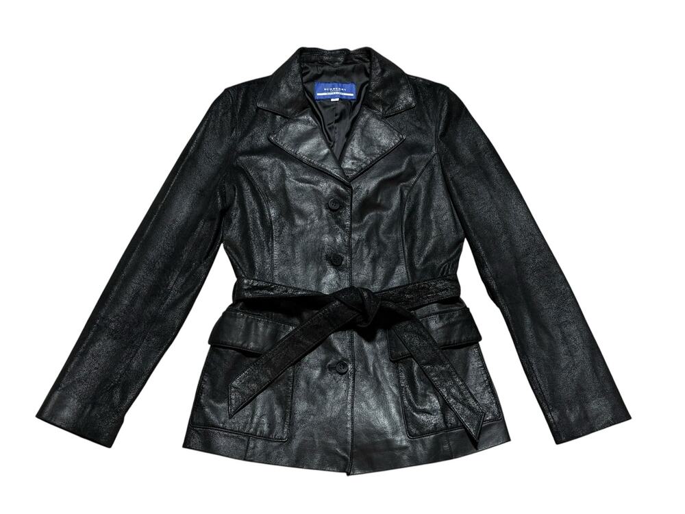 Burberry Blue Label Black Leather Blazer Metallic Size 38 IT 2 US XS - Picture 2 of 6